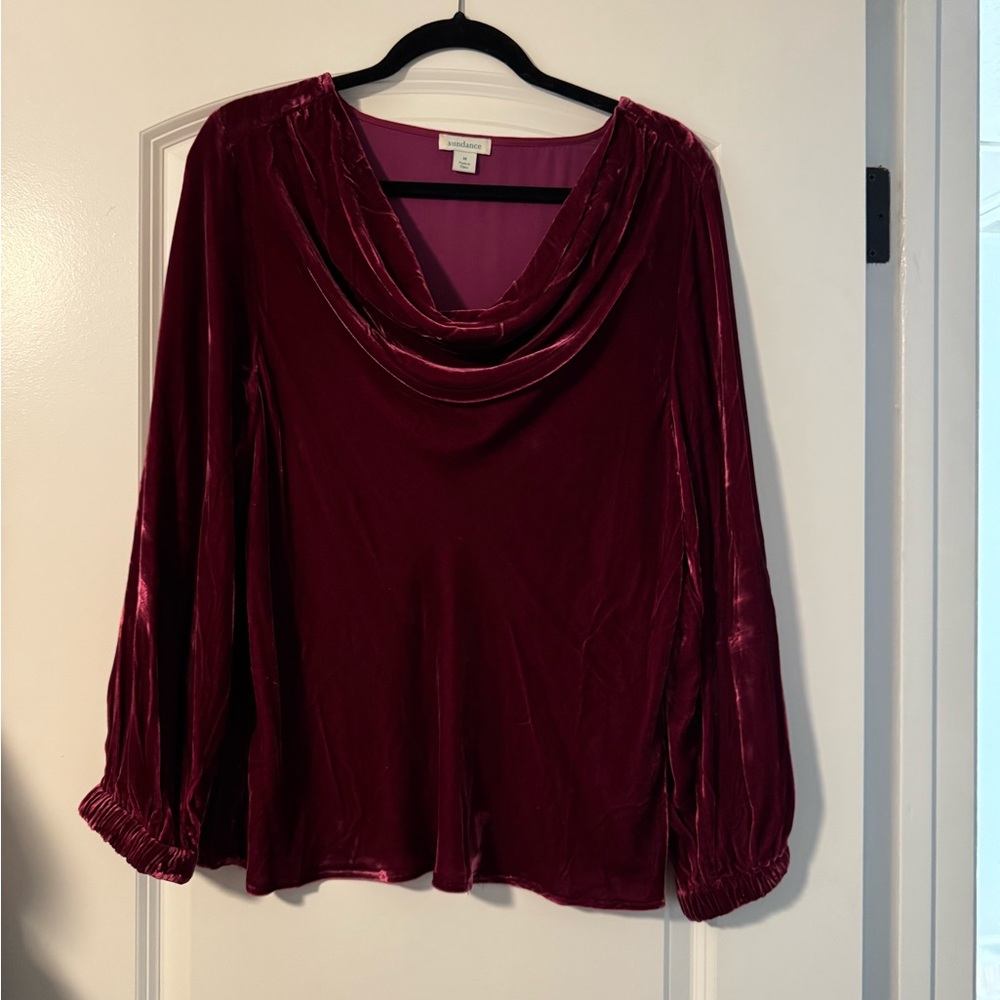 Sundance Velvet Draped Neck Blouse in Deep Wine